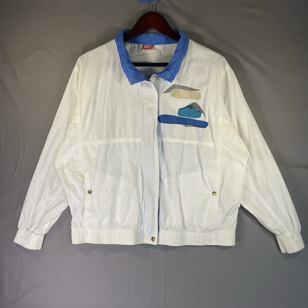 Vintage Tail Tennis Windbreaker Jacket Size Large White Graphic Full Zip Pockets